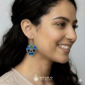 Mexican earrings azul claro skull chaquira